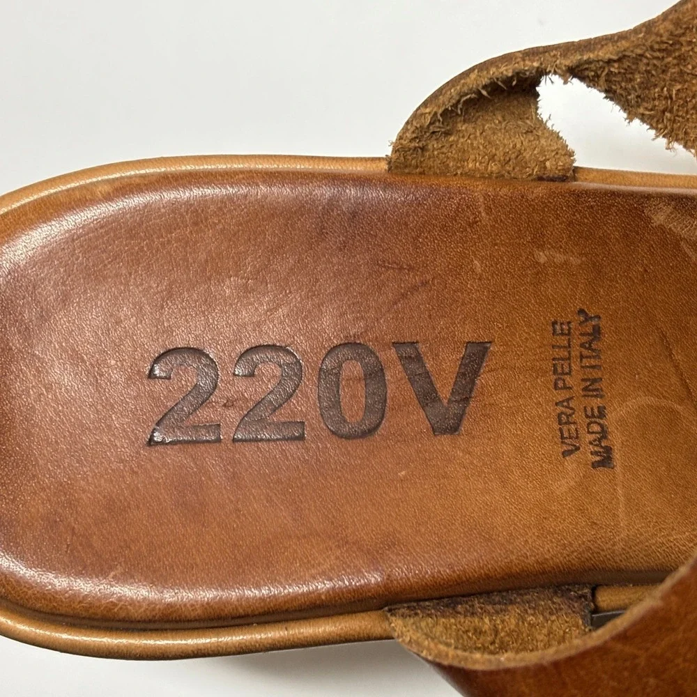 220V Platform Wedge‎ Sandals Womens 41 Brown Leather Made in Italy Boho Retro